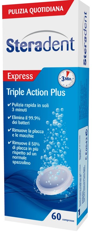 STERADENT TRIPLE ACTION PLUS 60 COMPRESSE PULENTI - Farmadillo