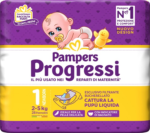 PAMPERS PROGRESSI NEWBORN PANNOLINO 1 2-5KG 28 PEZZI - Farmadillo