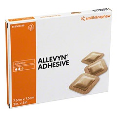 MEDICAZIONE IDROCELLULARE ADESIVA STERILE ALLEVYN ADHESIVE ALTAMENTE ASSORBENTE IN SCHIUMA DI POLIURETANO A STRUTTURA TRISTRATIFICATA 7,5X7,5CM 3 PEZZI - Farmadillo