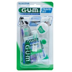 GUM TRAVEL KIT VIAGGIO 1 SPAZZOLINO PIEGHEVOLE GUM TRAVEL + 1 DENTIFRICIO VIAGGIO 12 ML + 1 ROCCHETTO FILO INTERDENTALE 10MT + 2 SCOVOLINI GOMMA GUM SOFT PICKS - Farmadillo