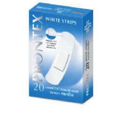 CEROTTO PRONTEX WHITE STRIPS IN TESSUTO NON TESSUTO BIANCO STERILE SCATOLA 20 CEROTTI MEDI - Farmadillo