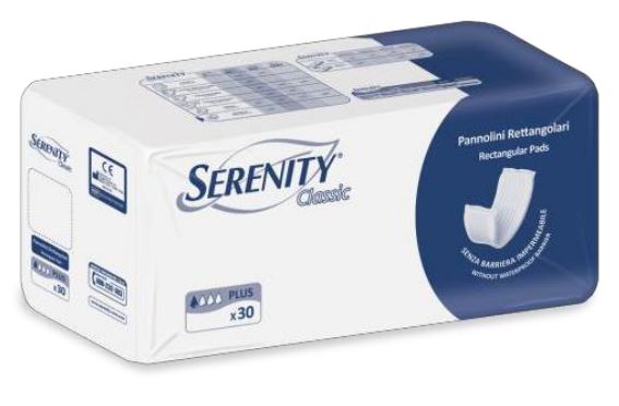 PANNOLONE PER INCONTINENZA RETTANGOLARE SENZA BARRIERA IMPERMEABILE SERENITY CLASSIC 30 PEZZI - Farmadillo