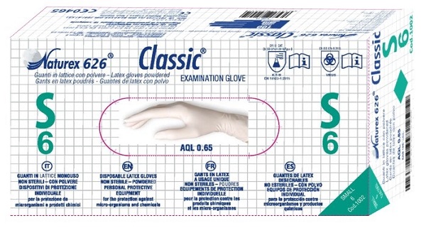 GUANTO IN LATTICE MONOUSO NON STERILE CON POLVERE NATUREX 626 CLASSIC MISURA SMALL 100 PEZZI - Farmadillo