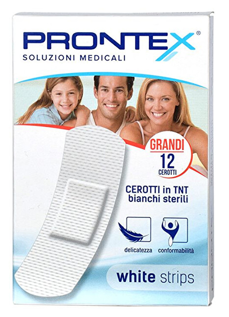 CEROTTO PRONTEX WHITE STRIPS IN TESSUTO NON TESSUTO BIANCO STERILE SCATOLA 12 CEROTTI GRANDI - Farmadillo
