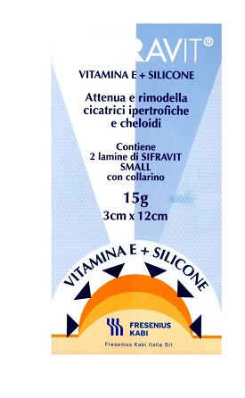 PLACCA IN SILICONE E VITAMINA E SIFRAVIT DIMENSIONI 3X12CM. INDICATA NEL TRATTAMENTO DI CHELOIDI E CICATRICI IPERTROFICHE CONSEGUENTI AD INTERVENTI C HIRURGICI, USTIONI, E FERITE - Farmadillo