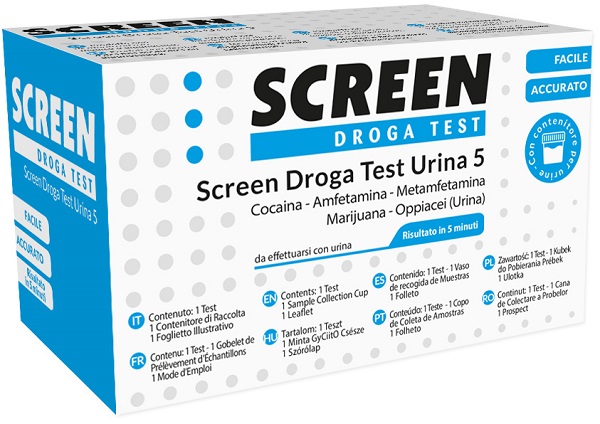 SCREEN DROGA TEST 5 DROGHE TEST ANTIDROGA CON CONTENITORE URINA - Farmadillo
