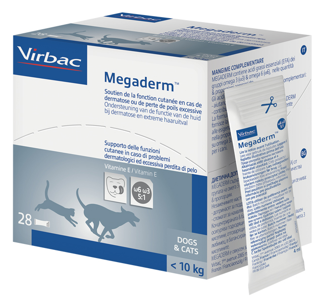 MEGADERM SUPPLEMENTO GATTI E CANI INFERIORI A 10 KG SCATOLA DA 32 SACCHETTI MONODOSE 4 ML - Farmadillo