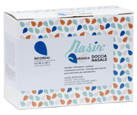 NASIR DOCCIA NASALE CON SOLUZIONE FISIOLOGICA ISOTONICA 10 SACCHE 250 ML + 1 BLISTER - Farmadillo