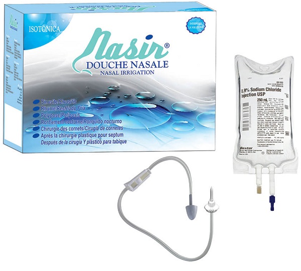 NASIR DOCCIA NASALE CON SOLUZIONE FISIOLOGICA ISOTONICA 6 SACCHE 500 ML + 1 BLISTER - Farmadillo