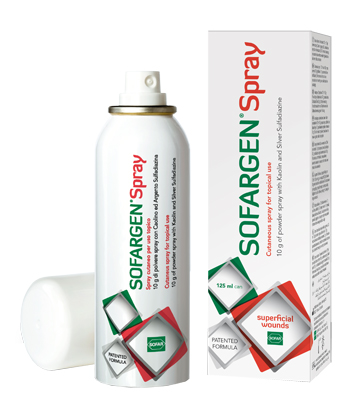 MEDICAZIONE IN POLVERE SPRAY CON CAOLINO E ARGENTO SULFADIAZINA 1% SOFARGEN SPRAY 10 G BOMBOLETTA PRESSURIZZATA 125 ML - Farmadillo