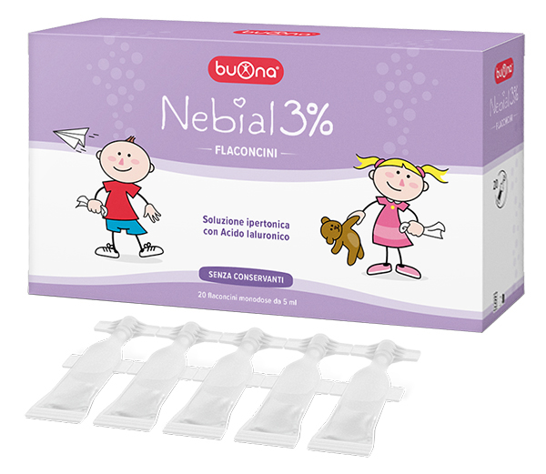NEBIAL FLACONCINI SOLUZIONE SALINA IPERTONICA DI SODIO CLORURO AL 3% CON ACIDO IALURONICO 20X5 ML - Farmadillo