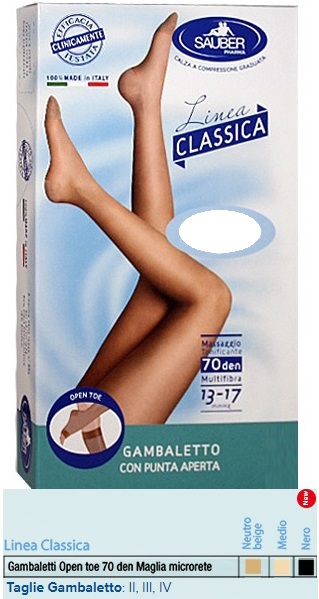 SAUBER GAMBALETTO OPEN TOE MAGLIA MICRORETE 70 DEN COLORE MEDIO TAGLIA 2 LINEA CLASSICA - Farmadillo