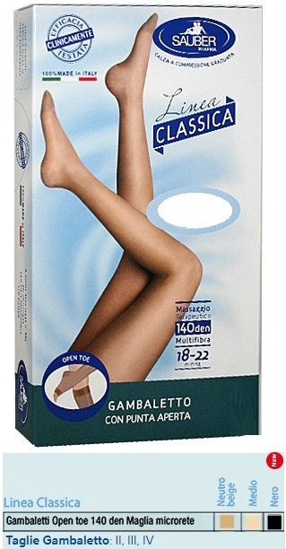 SAUBER GAMBALETTO OPEN TOE MAGLIA MICRORETE 140 DEN COLORE NEUTRO BEIGE TAGLIA 2 LINEA CLASSICA - Farmadillo