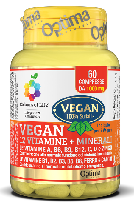 COLOURS OF LIFE VEGAN 12 VITAMINE + 3 MINERALI 60 COMPRESSE - Farmadillo
