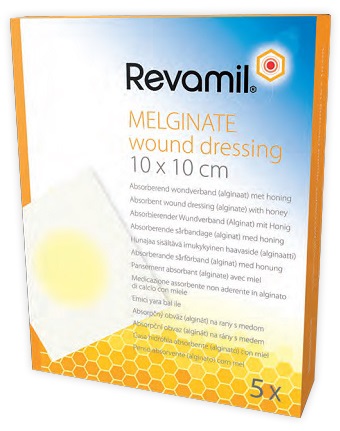 GARZA MEDICATA REVAMIL MELGINATE ALGINATO MIELE 10X10 CM 5 PEZZI - Farmadillo