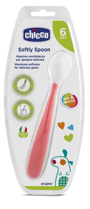 CHICCO CUCCHIAIO MORBIDO SILICONE 6M+ ROSSO UP - Farmadillo