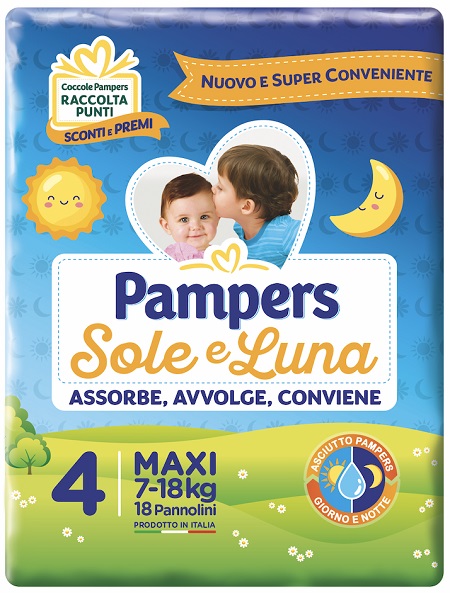 PANNOLINO PER BAMBINO PAMPERS SOLE & LUNA MAXI 18 PEZZI - Farmadillo
