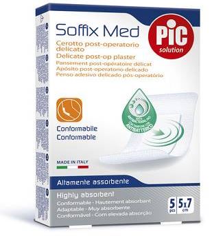 CEROTTO PIC SOFFIX MED IN TNT CON TAMPONE CENTRALE ASSORBENTE STERILE MONOUSO 5X7 CM ANTIBATTERICO 5 PEZZI - Farmadillo
