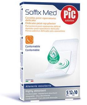 CEROTTO PIC SOFFIX MED IN TNT CON TAMPONE CENTRALE ASSORBENTE STERILE MONOUSO 10X12 CM ANTIBATTERICO 5 PEZZI - Farmadillo