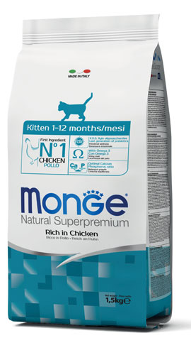 MONGE NATURAL SUPERPREMIUM SECCO GATTO KITTEN 1/12 MONTHS 1,5 KG - Farmadillo