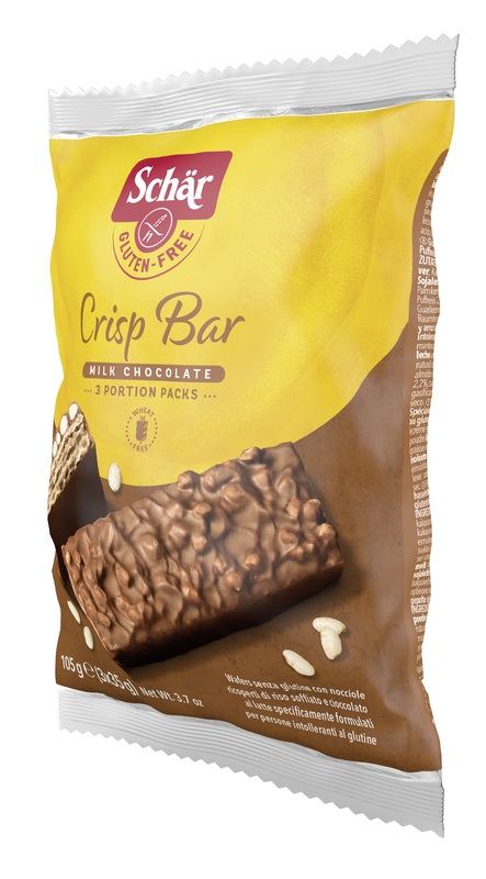 SCHAR CRISP BAR WAFERS CON NOCCIOLE RICOPERTI DI RISO SOFFIATO E CIOCCOLATO AL LATTE 3 PORZIONI DA 35 G - Farmadillo