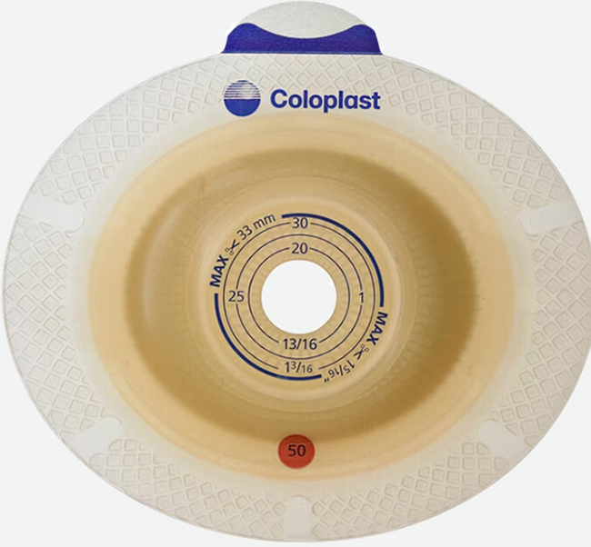 PLACCA PER UROSTOMIA SISTEMA A 2 PEZZI SENSURA XPRO CONVEX LIGHT FORO RITAGLIABILE 15-33MM FLANGIA 50MM 5 PEZZI - Farmadillo