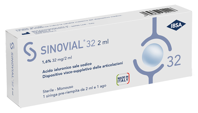 SIRINGA INTRA-ARTICOLARE SINOVIAL 32 ACIDO IALURONICO SALE SODICO 1,6% 32MG/2ML 2ML + AGO 21 GAUGE - Farmadillo
