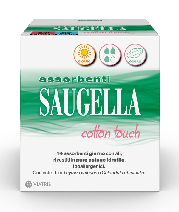 SAUGELLA COTTON TOUCH ASSORBENTI GIORNO CON ALI 14 PEZZI - Farmadillo