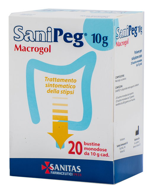 SANIPEG MACROGOL POLVERE PER SOLUZIONE ORALE 20 BUSTE DA 10 G - Farmadillo