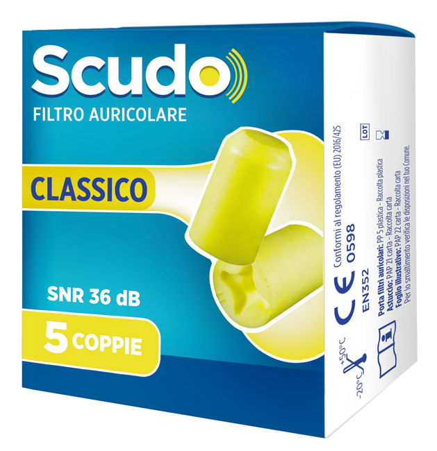 SCUDO FILTRO AURICOLARE CLASSICO SNR 36 DB 7-12MM 5 PAIA - Farmadillo