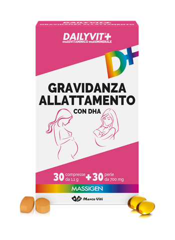 MASSIGEN GRAVIDANZA ALLATTAMENTO CON ACIDO FOLICO MULTIVITAMINICO E MULTIMINERALE 30 COMPRESSE RIVESTITE DA 1,1 G + 30 PERLE DA 700 MG - Farmadillo