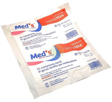 GARZA COMPRESSA IDROFILA MEDS FARMATEXA 12/8 20X20CM 25 PEZZI - Farmadillo