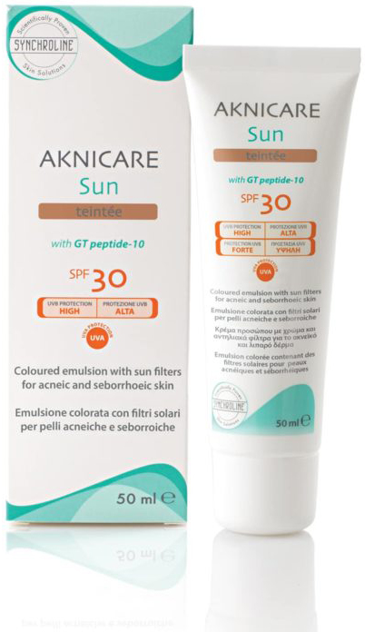 CREMA COLORATA PROTETTIVA SOLARE PER PELLE ACNEICA AKNICARE SUN TEINTEE' DORE' TUBETTO 50 ML - Farmadillo