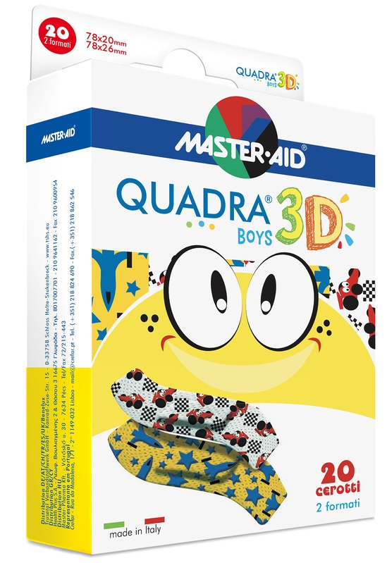 CEROTTO MASTER-AID QUADRA 3D BOYS 20 PEZZI ASSORTITI - Farmadillo