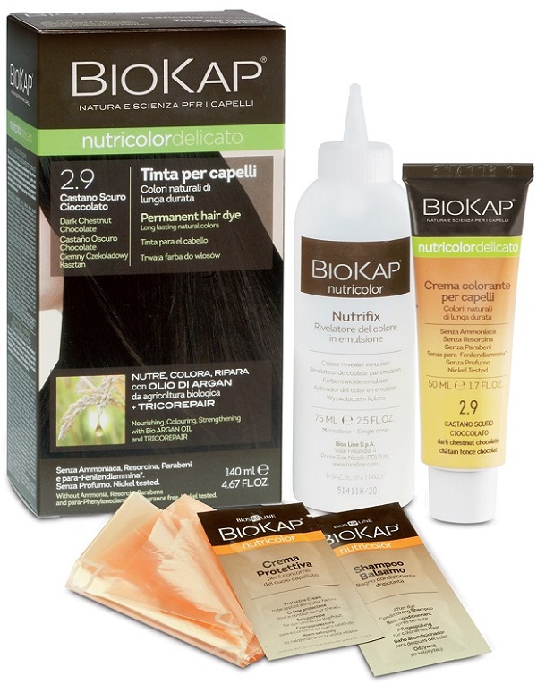 BIOKAP NUTRICOLOR DELICATO 2,9 CASTANO SCURO CIOCCOLATO TINTA TUBO + FLACONE - Farmadillo