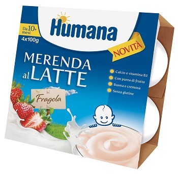 HUMANA MERENDA AL LATTE GUSTO FRAGOLA 100 G 4 PEZZI - Farmadillo