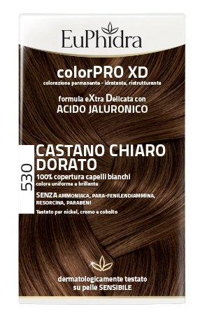 EUPHIDRA COLORPRO XD 530 CASTANO CHIARO DORATO GEL COLORANTE CAPELLI IN FLACONE + ATTIVANTE + BALSAMO + GUANTI - Farmadillo