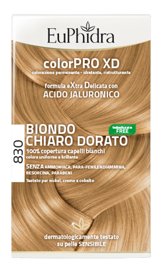 EUPHIDRA COLORPRO XD 830 BIONDO CHIARO DORATO GEL COLORANTE CAPELLI IN FLACONE + ATTIVANTE + BALSAMO + GUANTI - Farmadillo