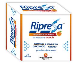 RIPRESA 30BUST 10G INTEGRATORE ALIMENTARE DI MAGNESIO E POTASSIO BUSTINE EFFERVESCENTI UTILE NEGLI STATI DI STANCHEZZA - Farmadillo