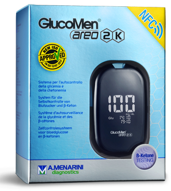 GLUCOMETRO GLUCOMEN AREO 2K PER AUTOMISURAZIONE DELLA GLICEMIA DA SANGUE INTERO CAPILLARE DIMENSIONE 85,5X56X18,2 MM PESO 46 G - Farmadillo