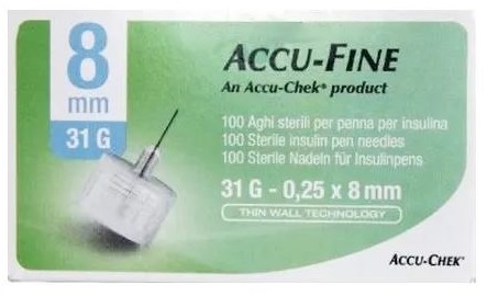 AGO PER PENNA DA INSULINA ACCU-FINE PEN NEEDLE ACCU-CHEK GAUGE 31 X 8MM 100 PEZZI - Farmadillo