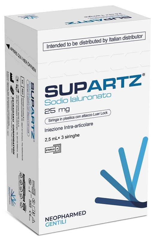 SIRINGA PRERIEMPITA INTRA-ARTICOLARE SUPARTZ ACIDO IALURONICO 25 MG 2,5 ML 3 PEZZI - Farmadillo