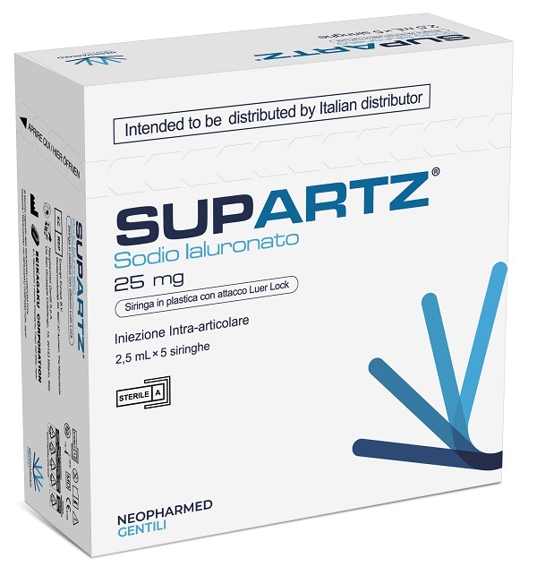 SIRINGA PRERIEMPITA INTRA-ARTICOLARE SUPARTZ ACIDO IALURONICO 25 MG 2,5 ML 5 PEZZI - Farmadillo
