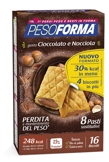 PESOFORMA BISCOTTO CIOCCOLATO NOCCIOLA 16 PEZZI 33 G - Farmadillo