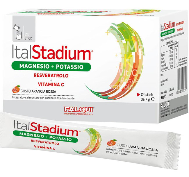 ITALSTADIUM MAGNESIO POTASSIO RESVERATOLO VITAMINA C ARANCIA ROSSA 24 STICK - Farmadillo