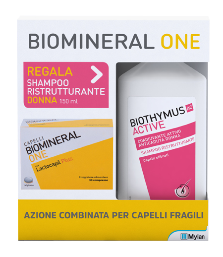 BIOMINERAL ONE LACTOCAPIL 30 COMPRESSE + BIOTHYMUS SHAMPOO DONNA RISTRUTTURANTE 150 ML - Farmadillo
