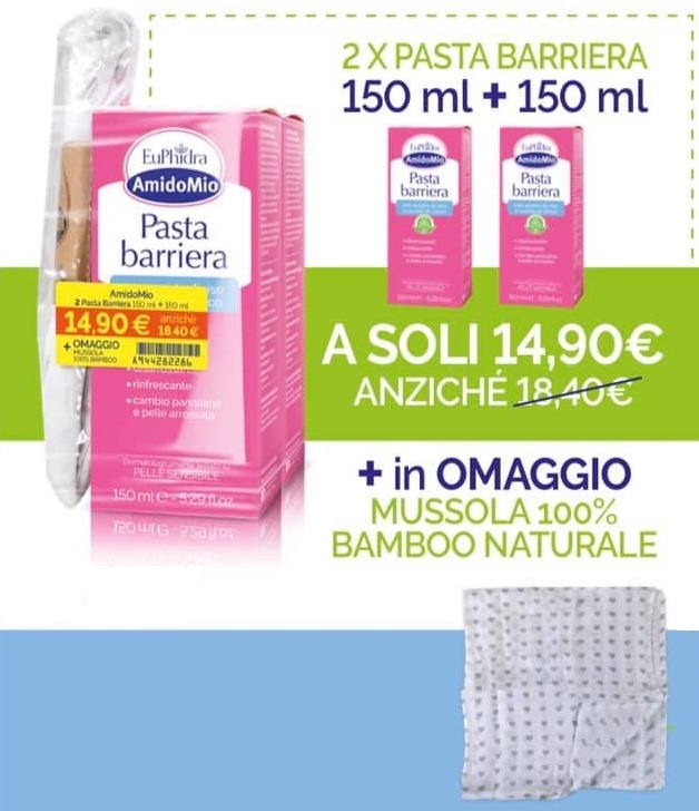EUPHIDRA AMIDOMIO PASTA BARRIERA 2X150 ML + MUSSOLA GADGET - Farmadillo