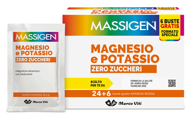 MASSIGEN MAGNESIO POTASSIO ZERO ZUCCHERO 24 BUSTINE + 6 BUSTINE - Farmadillo