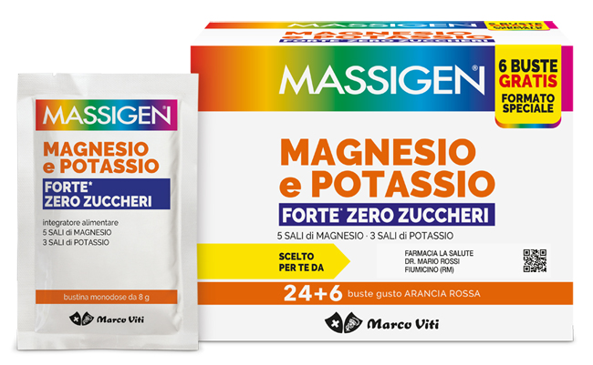 MASSIGEN MAGNESIO POTASSIO FORTE ZERO ZUCCHERO 24 BUSTINE + 6 BUSTINE - Farmadillo