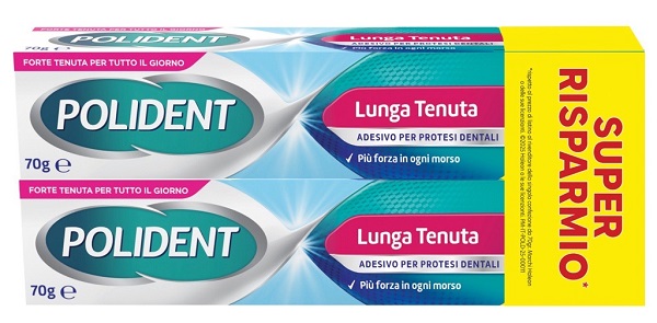 ADESIVO PROTESI DENTALI POLIDENT LUNGA TENUTA 2 TUBETTI X 70 G - Farmadillo